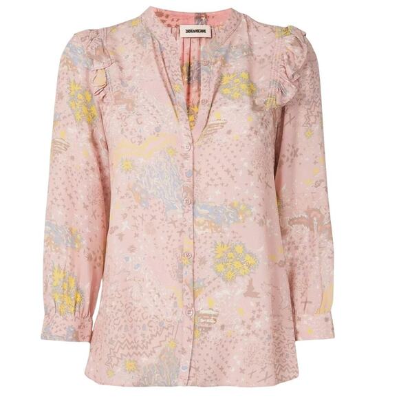 ZADIG & VOLTAIRE Tygg Print Glam Rock Blouse - Size S, $378 Pink‎ blouse - Picture 1 of 8